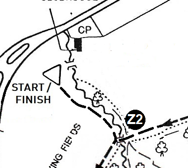 Detail of the course map showing the start and finish beside the Thames Hare and Hounds clubhouse